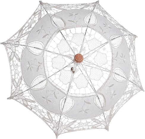Cryfokt Lace Parasol Umbrella, Vintage Wedding Bridal Lace Umbrella with Wood Handle for Photography Party Decor in Kuwait