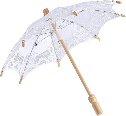 Cryfokt Lace Parasol Umbrella, Vintage Wedding Bridal Lace Umbrella with Wood Handle for Photography Party Decor in Kuwait