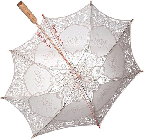 Cryfokt Lace Parasol Umbrella, Vintage Wedding Bridal Lace Umbrella with Wood Handle for Photography Party Decor in Kuwait