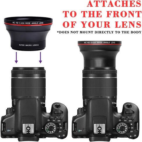 58MM 0.43x Professional HD Wide Angle Lens w/Macro Portion for Canon EOS Rebel 77D T7i T6s T6i T6 T5i T5 T4i T3i SL2 60D 7D 70D in Kuwait
