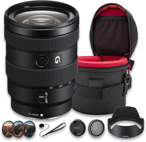 Sony E 16-55mm f/2.8 G Lens Bundle | APS-C Standard Zoom with Constant f/2.8 Aperture, Advanced G Optics & Fast AF | Ideal for Travel & Events (SEL1655G) + Filter Kit + Case + Cap Keeper in Kuwait