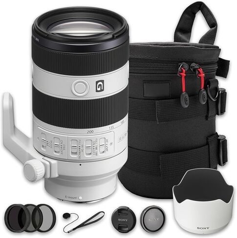 Sony FE 70-200mm f/4 Macro G OSS II Lens Bundle | Telephoto Zoom with 1:2 Macro, Constant f/4 Aperture & Optical SteadyShot | for Portraits & Travel (SEL70200G/2) + Filter Kit + Case + Cap Keeper in Kuwait