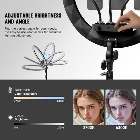 Ring Light Wall Mount with 3 Phone Holder 19", 45.7" Adjustable Boom Arm | 180° Rotatable Space-Saving Wall Mount Lighting Design for Photography, Makeup, Tattoo, Beauty Salon, Barber Studio in Kuwait
