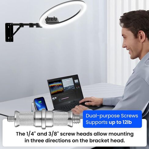 Ring Light Wall Mount with 3 Phone Holder 19", 45.7" Adjustable Boom Arm | 180° Rotatable Space-Saving Wall Mount Lighting Design for Photography, Makeup, Tattoo, Beauty Salon, Barber Studio in Kuwait