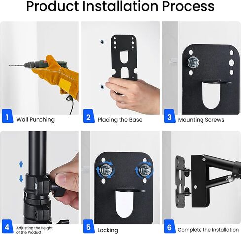 Ring Light Wall Mount with 3 Phone Holder 19", 45.7" Adjustable Boom Arm | 180° Rotatable Space-Saving Wall Mount Lighting Design for Photography, Makeup, Tattoo, Beauty Salon, Barber Studio in Kuwait