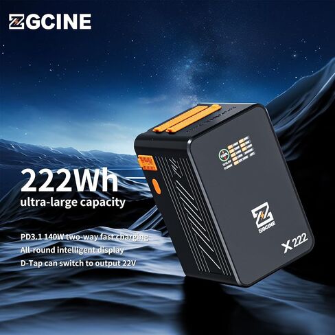 ZGCINE X222 V Mount Battery,222Wh 15000mAh 2-USB-C/3-D-TAP/2-DC Ports with 140W Output,2H Full Charge,1.45in Digital Display,V-Mount Battery for Filmmaker,Camera,Camcorder,Phone,Monitor,Video Light in Kuwait