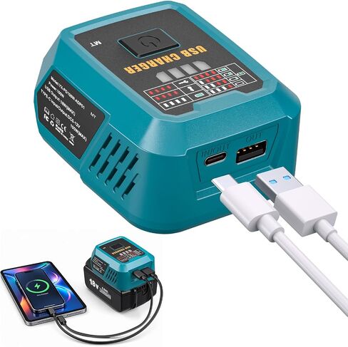 Adisipsoarin 100W USB C Battery Charger Compatible with Makita 18V Battery, Power Adapter Fast Charging Station with USB-A Port, Fast Charging Hub for Laptops Phones Tablets (Tool Only) in Kuwait