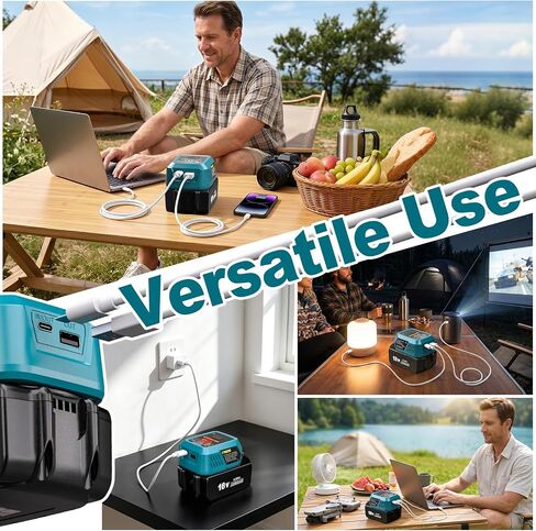 Adisipsoarin 100W USB C Battery Charger Compatible with Makita 18V Battery, Power Adapter Fast Charging Station with USB-A Port, Fast Charging Hub for Laptops Phones Tablets (Tool Only) in Kuwait