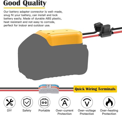 1 Packs Adapter for Dewalt 20V Battery Adapter for Power Wheel Battery Upgrade Conversion Kit with Switch, Fuse & Wire Terminals, 12AWG Wire, Power Tool Power Connector for DIY Rc Car Toys in Kuwait