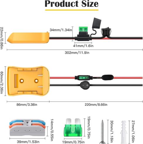 1 Packs Adapter for Dewalt 20V Battery Adapter for Power Wheel Battery Upgrade Conversion Kit with Switch, Fuse & Wire Terminals, 12AWG Wire, Power Tool Power Connector for DIY Rc Car Toys in Kuwait