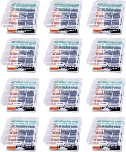 KEEPOW 12 Pcs AA/AAA Battery Storage Case Holder Box, Clear Color in Kuwait