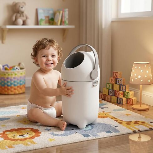 Diaper Pail with Airtight Lid, Odor-Free System with Drop-Flip Lid, No Special Bags Needed, 15 Liter/ 4 Gallon Diaper Trash Can, Holds Up to 16 Diapers, Baby Registry Must-Have White in Kuwait