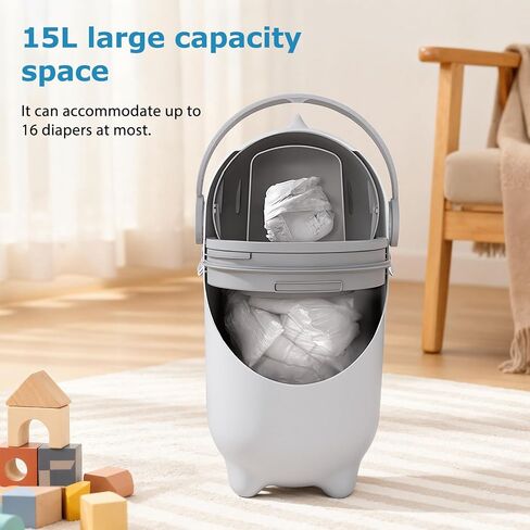 Diaper Pail with Airtight Lid, Odor-Free System with Drop-Flip Lid, No Special Bags Needed, 15 Liter/ 4 Gallon Diaper Trash Can, Holds Up to 16 Diapers, Baby Registry Must-Have White in Kuwait