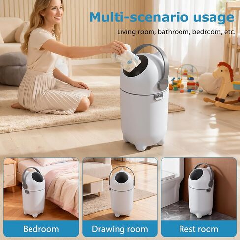 Diaper Pail with Airtight Lid, Odor-Free System with Drop-Flip Lid, No Special Bags Needed, 15 Liter/ 4 Gallon Diaper Trash Can, Holds Up to 16 Diapers, Baby Registry Must-Have White in Kuwait