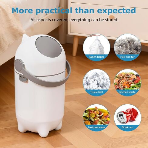 Diaper Pail with Airtight Lid, Odor-Free System with Drop-Flip Lid, No Special Bags Needed, 15 Liter/ 4 Gallon Diaper Trash Can, Holds Up to 16 Diapers, Baby Registry Must-Have White in Kuwait