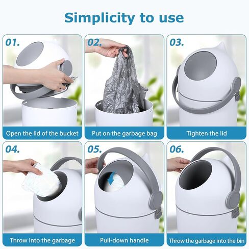 Diaper Pail with Airtight Lid, Odor-Free System with Drop-Flip Lid, No Special Bags Needed, 15 Liter/ 4 Gallon Diaper Trash Can, Holds Up to 16 Diapers, Baby Registry Must-Have White in Kuwait