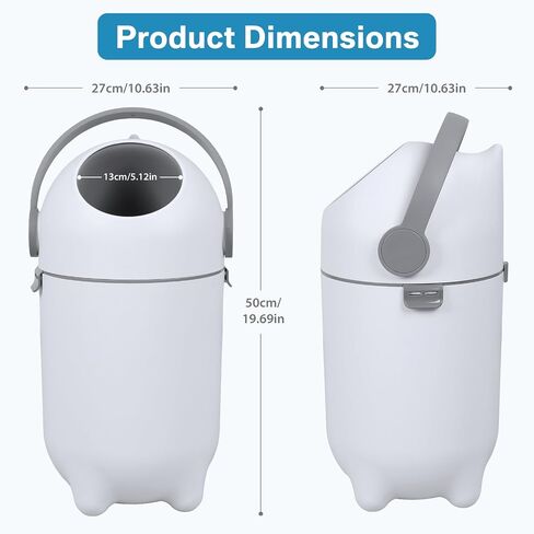 Diaper Pail with Airtight Lid, Odor-Free System with Drop-Flip Lid, No Special Bags Needed, 15 Liter/ 4 Gallon Diaper Trash Can, Holds Up to 16 Diapers, Baby Registry Must-Have White in Kuwait
