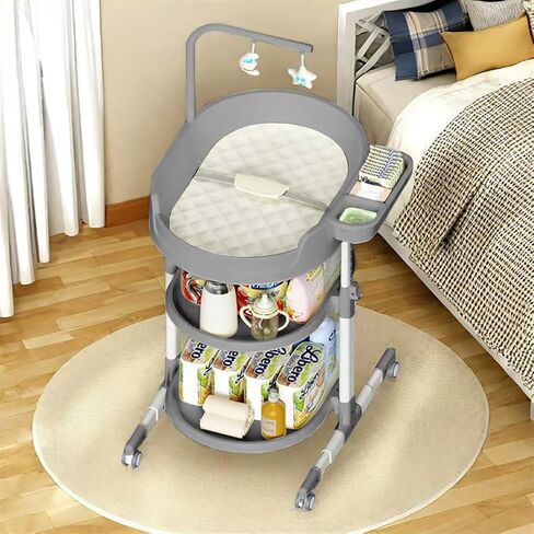Diaper Changing Station, Portable Changing Table for Baby, Diaper Changing Table with Storage Drawers, Waterproof Baby Changing Station with Wheels and Adjustable Height for Newborn Infant (White) in Kuwait