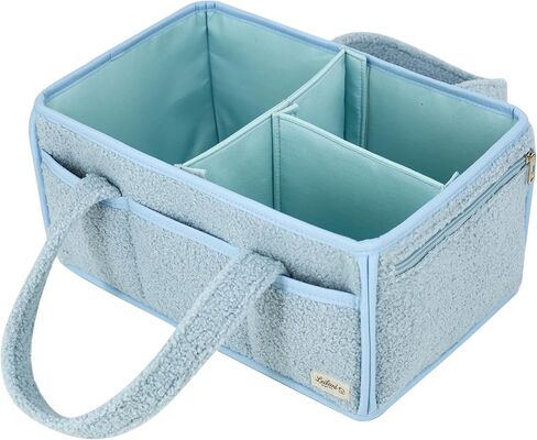 Diaper Caddy Organizer Large Portable Nursery Storage Basket, Soft Boucle Fabric with Removable Dividers, Zippered Pocket, Blue in Kuwait