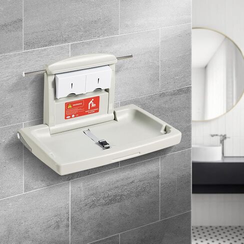 VEVOR Wall-Mounted Baby Changing Station, Horizontal Foldable Diaper Change Table with Safety Straps and Hanging Rods, Use in Commercial Bathrooms, Daycare Centers for Newborns & Infant in Kuwait