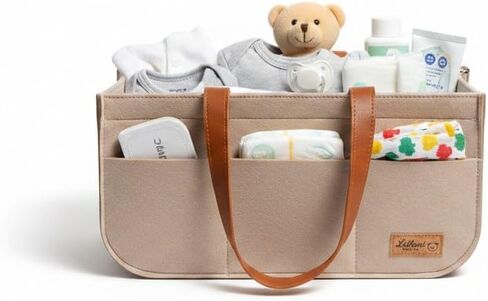 Baby Diaper Caddy Organizer, Portable Nursery Storage Basket with Handles and Removable Dividers, Felt Baby Organizer for Diapers, Wipes, Toys in Kuwait