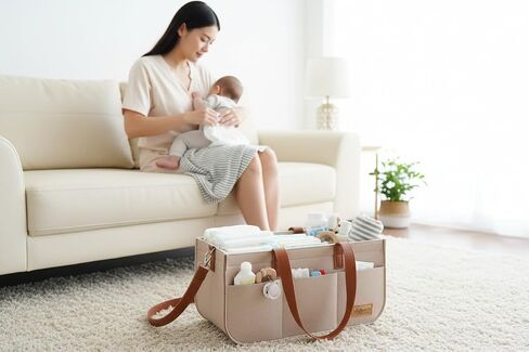 Baby Diaper Caddy Organizer, Portable Nursery Storage Basket with Handles and Removable Dividers, Felt Baby Organizer for Diapers, Wipes, Toys in Kuwait