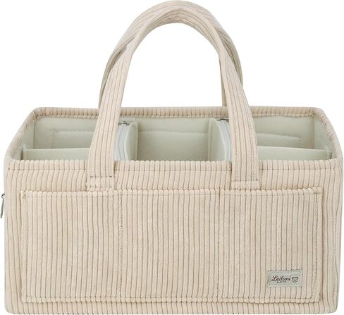 Diaper Caddy Organizer Beige Corduroy Nursery Storage Basket with Removable Dividers, Handles, Zippered Pockets for Baby Essentials in Kuwait