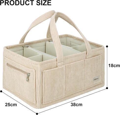 Diaper Caddy Organizer Beige Corduroy Nursery Storage Basket with Removable Dividers, Handles, Zippered Pockets for Baby Essentials in Kuwait