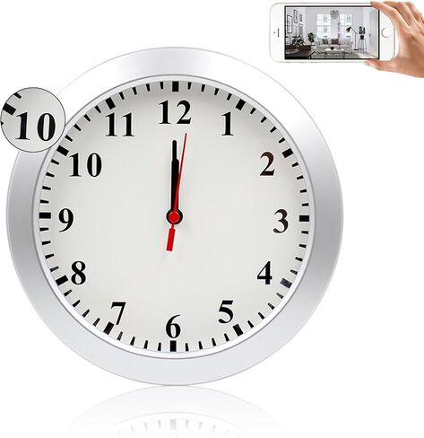 Wireless Security Camera Clock 1080P Secret Camera-No Sound | WiFi Security Camera Wall Clock Nanny Cam with Motion Detection Alarm/Remote View, Indoor Covert Security Camera Surveillance in Kuwait