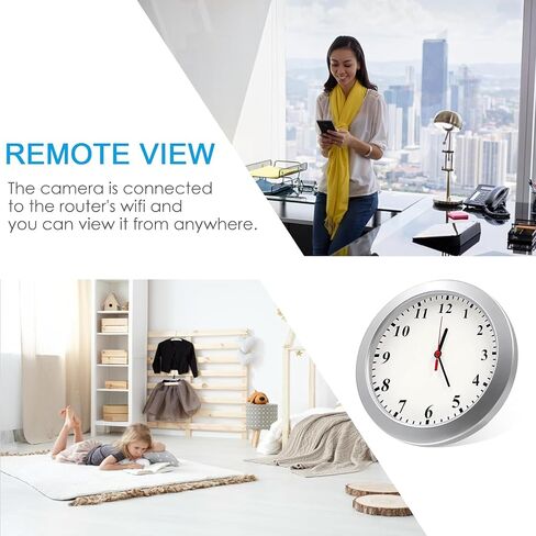 Wireless Security Camera Clock 1080P Secret Camera-No Sound | WiFi Security Camera Wall Clock Nanny Cam with Motion Detection Alarm/Remote View, Indoor Covert Security Camera Surveillance in Kuwait