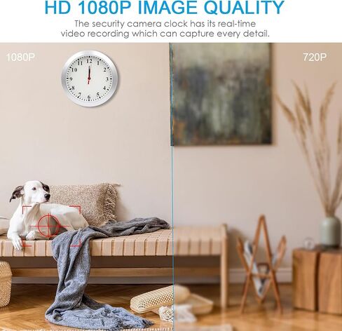 Wireless Security Camera Clock 1080P Secret Camera-No Sound | WiFi Security Camera Wall Clock Nanny Cam with Motion Detection Alarm/Remote View, Indoor Covert Security Camera Surveillance in Kuwait