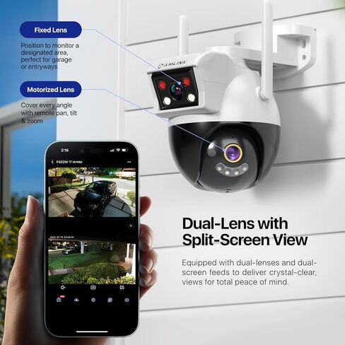 AMLINK 2X 2MP Dual-Lens WiFi Camera Outdoor, Human Detection, Motion-Tracking, w/ 2-Way Audio, Pan/Tilt Wireless IP Camera, NDAA Compliant, 30ft Night Vision, Built in Siren, AL4M-P402W in Kuwait