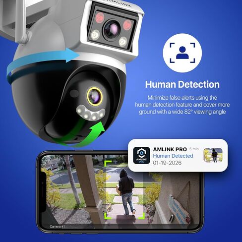 AMLINK 2X 2MP Dual-Lens WiFi Camera Outdoor, Human Detection, Motion-Tracking, w/ 2-Way Audio, Pan/Tilt Wireless IP Camera, NDAA Compliant, 30ft Night Vision, Built in Siren, AL4M-P402W in Kuwait