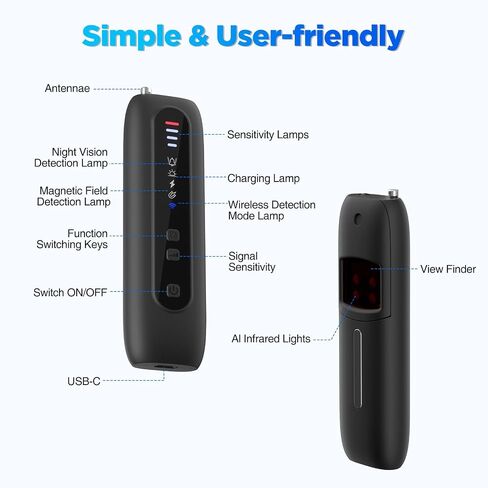 Hidden Camera Detectors 6-in-1 Bug Detector .GPS Tracker.,Listening Device Detector in Trave Bug Detector for WiFi 4G 5G Signals with Infrared Lens Finder Car,Office,Hotel,3 Sensitivity Levels in Kuwait