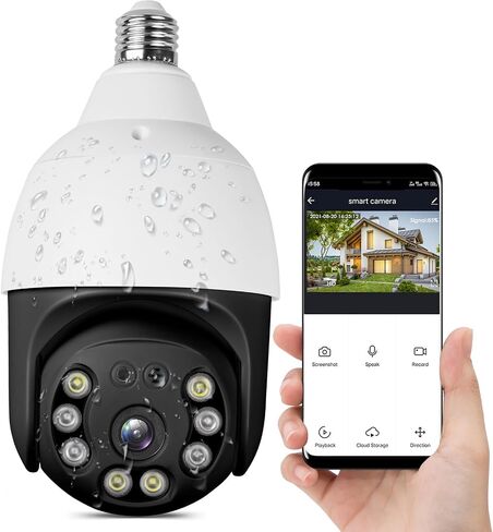 E27 Bulb Security Camera, 355° Pan & 95° Tilt Wireless WiFi Camera for Home Security, Easy Install Like Bulb Replacement, Motion Detection Auto Siren Alarm, Two-Way Audio, Full Color Night Vision in Kuwait