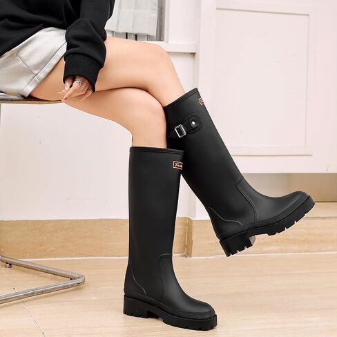 Women's Rain Boots Knee High Rubber Boots Waterproof Anti-Slip Tall wide calf Garden Boots Insulated Work Water Shoes Fishing Outdoor in Kuwait