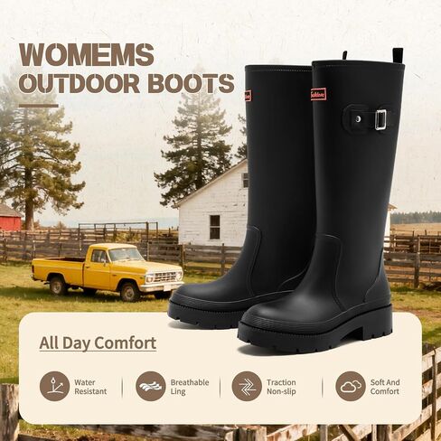 Women's Rain Boots Knee High Rubber Boots Waterproof Anti-Slip Tall wide calf Garden Boots Insulated Work Water Shoes Fishing Outdoor in Kuwait