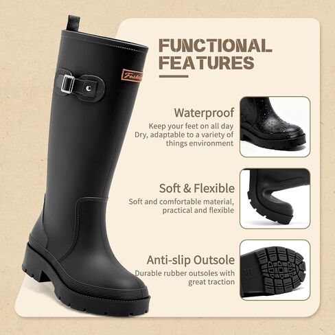 Women's Rain Boots Knee High Rubber Boots Waterproof Anti-Slip Tall wide calf Garden Boots Insulated Work Water Shoes Fishing Outdoor in Kuwait