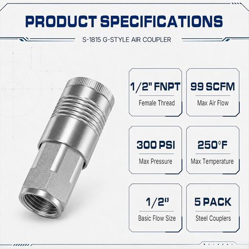 S-1815 G-Style Air Coupler, 1/2" FNPT Quick Connect Coupler, Steel Air Fitting Couplers, Pack of 5 in Kuwait