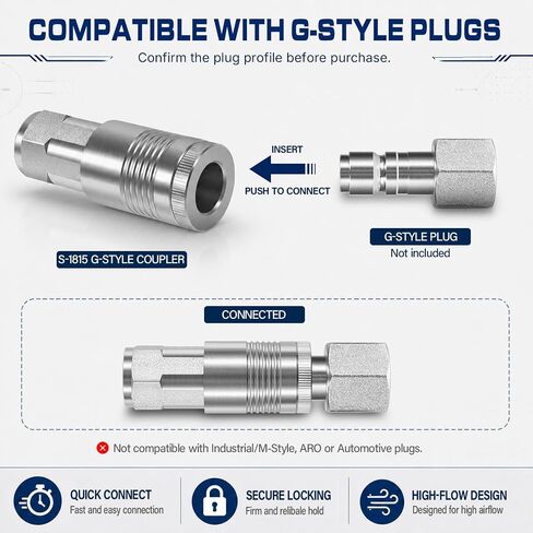 S-1815 G-Style Air Coupler, 1/2" FNPT Quick Connect Coupler, Steel Air Fitting Couplers, Pack of 5 in Kuwait