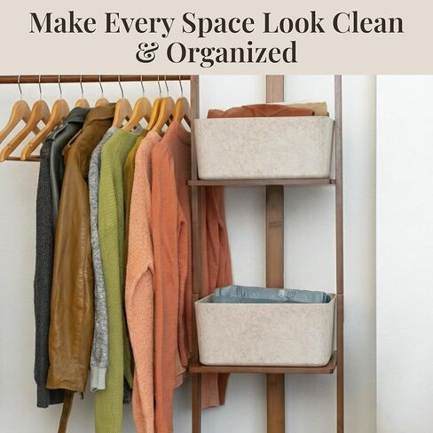 The Large Sculpted Bin Set of 3 Storage Bin Felt Storage Basket Drawer Organizer Bins Box Toy Pet Books Clothes Closet Cabinet Bathroom, Pantry, Kitchen 15" x 12" x 6" (Stone, Oatmeal) in Saudi Arabia