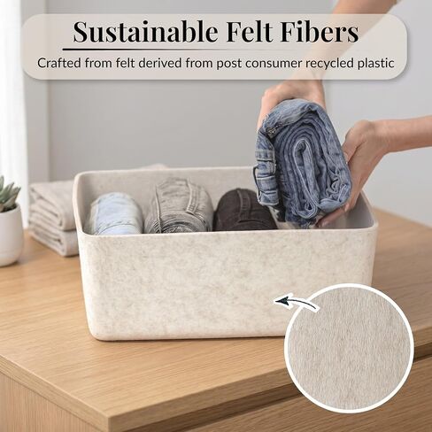 The Large Sculpted Bin Set of 3 Storage Bin Felt Storage Basket Drawer Organizer Bins Box Toy Pet Books Clothes Closet Cabinet Bathroom, Pantry, Kitchen 15" x 12" x 6" (Stone, Oatmeal) in Saudi Arabia
