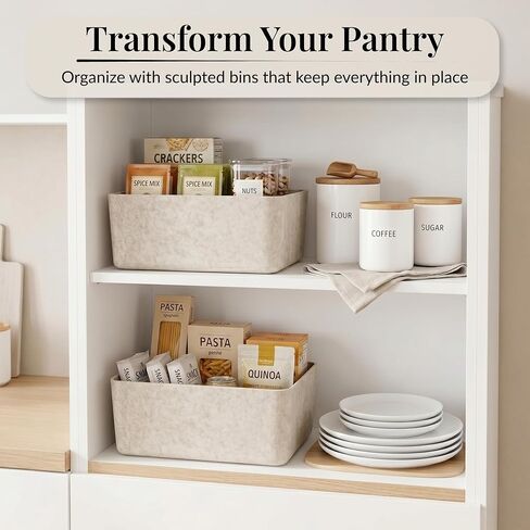 The Large Sculpted Bin Set of 3 Storage Bin Felt Storage Basket Drawer Organizer Bins Box Toy Pet Books Clothes Closet Cabinet Bathroom, Pantry, Kitchen 15" x 12" x 6" (Stone, Oatmeal) in Saudi Arabia