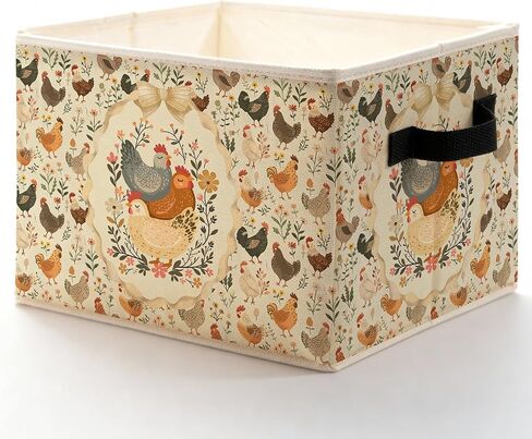 Boho Floral Chicken Storage Bins with Handles, Rustic Cottagecore Flower Farmhouse Chicken Collapsible Storage Box Basket Books Clothes Organizer for Bedroom Bathroom Home in Kuwait