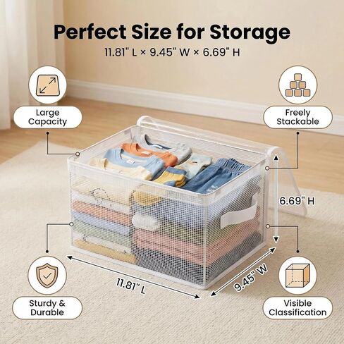 3-Pack 1 1.8"×9.45"×6.7" Clear Storage Bins with Lids & Handles, Foldable | Clear PVC transparent design,11 lbs load-bearing capacity,Kids toys/books/stuffed animal storage in Kuwait
