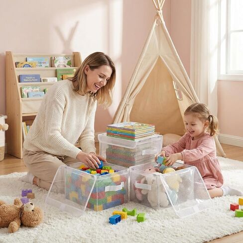 3-Pack 1 1.8"×9.45"×6.7" Clear Storage Bins with Lids & Handles, Foldable | Clear PVC transparent design,11 lbs load-bearing capacity,Kids toys/books/stuffed animal storage in Kuwait