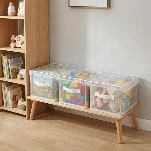 3-Pack 1 1.8"×9.45"×6.7" Clear Storage Bins with Lids & Handles, Foldable | Clear PVC transparent design,11 lbs load-bearing capacity,Kids toys/books/stuffed animal storage in Kuwait