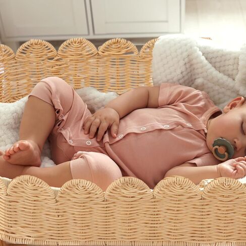 Handmade Scalloped Rattan Baby Changing Basket 30 x 16.5 x 5.1 Inch Changing Table Basket for Baby Dresser Extra High Sides Scallop Diaper Organizer for Nursery Decoration in Kuwait