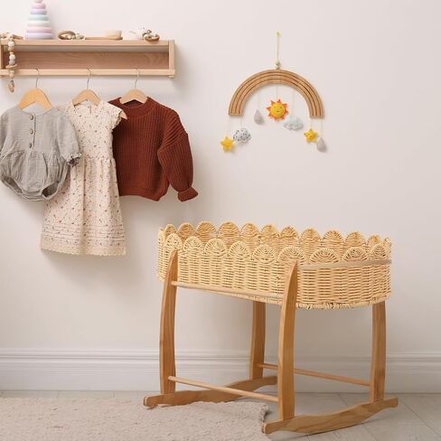 Handmade Scalloped Rattan Baby Changing Basket 30 x 16.5 x 5.1 Inch Changing Table Basket for Baby Dresser Extra High Sides Scallop Diaper Organizer for Nursery Decoration in Kuwait