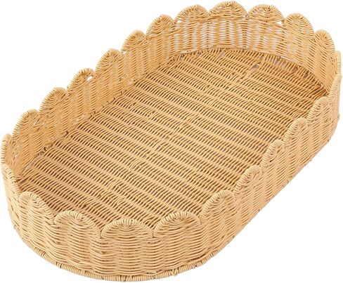 Handmade Scalloped Rattan Baby Changing Basket 30 x 16.5 x 5.1 Inch Changing Table Basket for Baby Dresser Extra High Sides Scallop Diaper Organizer for Nursery Decoration in Kuwait